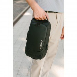 Рюкзак однолямочный HEIKKI FEATURE (ХЕЙКИ), кодовый замок, USB-порт, черный, 32x16x6 см, 273900