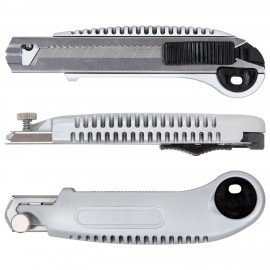 Нож канцелярский 18 мм, 5 лезвий в комплекте, автофиксатор, металлический цвет, STAFF, 273930