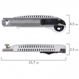Нож канцелярский 18 мм, 5 лезвий в комплекте, автофиксатор, металлический цвет, STAFF, 273930