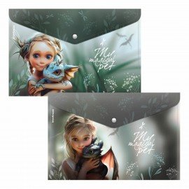 Папка-конверт с кнопкой ERICH KRAUSE "Magic Pet", A4, до 120 листов, непрозрачная, ассорти, 0,16 мм, 63509