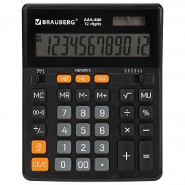 Калькулятор настольный BRAUBERG AAA-888 (202x159 мм),12 разрядов, ЧЕРНЫЙ, двойное питание, 273981
