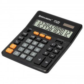 Калькулятор настольный BRAUBERG AAA-888 (202x159 мм),12 разрядов, ЧЕРНЫЙ, двойное питание, 273981