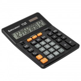 Калькулятор настольный BRAUBERG AAA-888 (202x159 мм),12 разрядов, ЧЕРНЫЙ, двойное питание, 273981