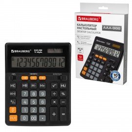Калькулятор настольный BRAUBERG AAA-888 (202x159 мм),12 разрядов, ЧЕРНЫЙ, двойное питание, 273981