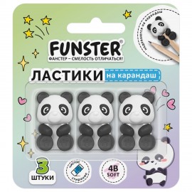 Ластик-топпер для карандаша FUNSTER (ФАНСТЕР) "ПАНДЫ", НАБОР 3 ШТУКИ, блистер, 274012