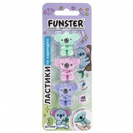Ластик-топпер для карандаша FUNSTER (ФАНСТЕР) "КОАЛЫ", НАБОР 3 штуки, пастельные цвета ассорти, блистер, 274013