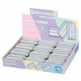 Ластик BRAUBERG "PASTEL STRIPES", 45х24х10 мм, пастельные цвета ассорти, 274014