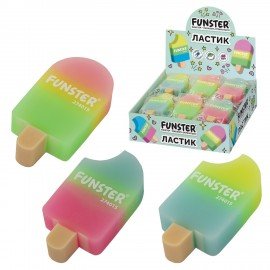 Ластик фигурный FUNSTER (ФАНСТЕР) "АЙСКРИМ", 55х29х12 мм, цвета ассорти, экологичный ПВХ, пакет, 274015