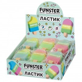 Ластик фигурный FUNSTER (ФАНСТЕР) "АЙСКРИМ", 55х29х12 мм, цвета ассорти, экологичный ПВХ, пакет, 274015