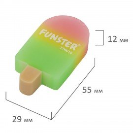 Ластик фигурный FUNSTER (ФАНСТЕР) "АЙСКРИМ", 55х29х12 мм, цвета ассорти, экологичный ПВХ, пакет, 274015
