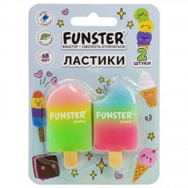 Ластик фигурный FUNSTER (ФАНСТЕР) "АЙСКРИМ", НАБОР 2 ШТУКИ, 55*29*12 мм, цвет ассорти, экологичный ПВХ, блистер, 274016