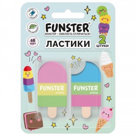 Ластик фигурный FUNSTER (ФАНСТЕР) "АЙСКРИМ", НАБОР 2 ШТУКИ, 55*29*12 мм, цвет ассорти, экологичный ПВХ, блистер, 274016