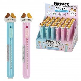 Ластик выдвижной с топпером FUNSTER (ФАНСТЕР) "КОТЁНОК", 125х12х12 мм, пастельные цвета корпуса ассорти, 274020
