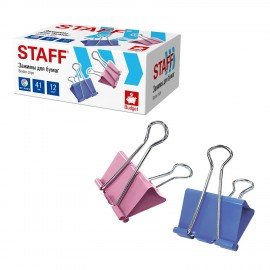 Зажимы для бумаг STAFF ECO, КОМПЛЕКТ 12 шт, 41 мм, на 200 листов, цветные, картонная коробка, 274040