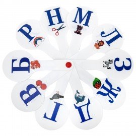 Веер-касса с картинками (гласные, согласные) ОБЛЕГЧЕННЫЕ, гибкие, НАБОР 2шт, ЮНЛАНДИЯ, 274053