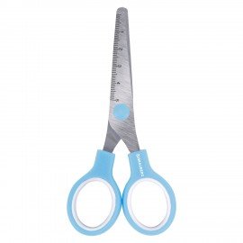 Ножницы BRAUBERG KIDS 130 мм, ручки небесно-голубые, закругленные лезвия с линейкой, 274060