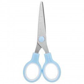 Ножницы BRAUBERG KIDS 130 мм, ручки небесно-голубые, закругленные лезвия с линейкой, 274060