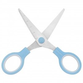 Ножницы BRAUBERG KIDS 130 мм, ручки небесно-голубые, закругленные лезвия с линейкой, 274060