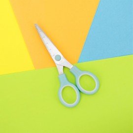 Ножницы BRAUBERG KIDS 130 мм, ручки мятные, закругленные лезвия с линейкой, 274062
