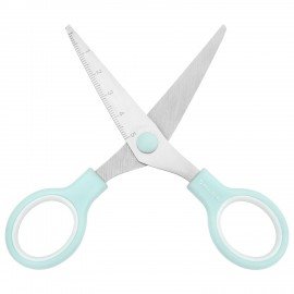 Ножницы BRAUBERG KIDS 130 мм, ручки мятные, закругленные лезвия с линейкой, 274062