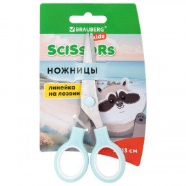 Ножницы BRAUBERG KIDS 130 мм, ручки мятные, закругленные лезвия с линейкой, 274062