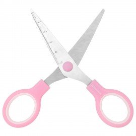 Ножницы BRAUBERG KIDS 130 мм, ручки розовые, закругленные лезвия с линейкой, 274063