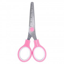 Ножницы BRAUBERG KIDS 130 мм, ручки розовые, закругленные лезвия с линейкой, 274063