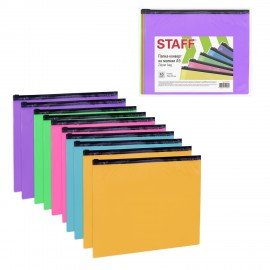 Папка-конверт на молнии МАЛОГО ФОРМАТА (180х250 мм) А5, цвет ассорти/прозрачная, 0,15 мм, STAFF, 274077
