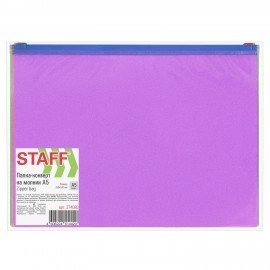 Папка-конверт на молнии МАЛОГО ФОРМАТА (180х250 мм) А5, цвет ассорти с блестками, 0,15 мм, STAFF, 274080