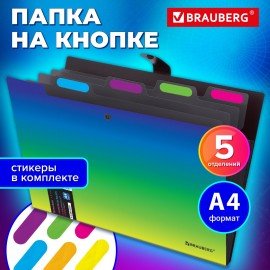 Папка-органайзер на кнопке 5 отделений, BRAUBERG GRADE, A4, зелено-голубой градиент, 274092