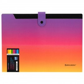Папка-органайзер на кнопке 5 отделений, BRAUBERG GRADE, A4, желто-розовый градиент, 274093
