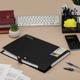 Папка-органайзер на кнопке 5 отделений, BRAUBERG "Extra", А4, черная с белым, 274094