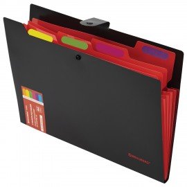 Папка-органайзер на кнопке 5 отделений, BRAUBERG "Extra", А4, черная с красным, 274095