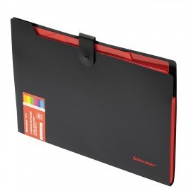 Папка-органайзер на кнопке 5 отделений, BRAUBERG "Extra", А4, черная с красным, 274095