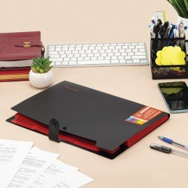 Папка-органайзер на кнопке 5 отделений, BRAUBERG "Extra", А4, черная с красным, 274095