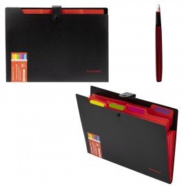 Папка-органайзер на кнопке 5 отделений, BRAUBERG "Extra", А4, черная с красным, 274095