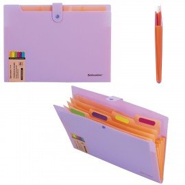 Папка-органайзер на кнопке 5 отделений, BRAUBERG "Extra", А4, лиловая с персиковым, 274098