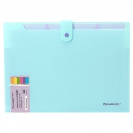 Папка-органайзер на кнопке 5 отделений, BRAUBERG "Extra", А4, голубая с лиловым, 274099