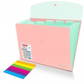 Папка-органайзер конверт на кнопке 6 отделений, BRAUBERG "Extra", A4, персиковая с мятным, 274102