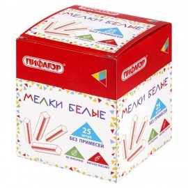 Мел белый БЕЗ ПРИМЕСЕЙ квадратный 25 штук, мягкое письмо, ПИФАГОР, картонная упаковка, х, 274122