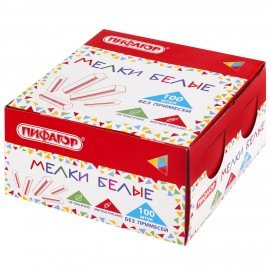 Мел белый БЕЗ ПРИМЕСЕЙ квадратный 100 штук, мягкое письмо, ПИФАГОР, картонная упаковка, 274123