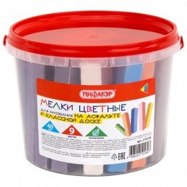 Мел в ведерке для асфальта и классной доски 40 штук, цветной квадратный, ПИФАГОР, 274126