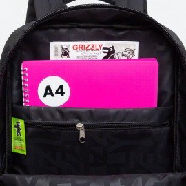 Рюкзак GRIZZLY, карман-антивор, TOTAL BLACK, 42х28х12 см, RQL-513-2/3