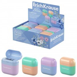 Точилка ERICH KRAUSE Case Duo Pastel Bloom, 2 отверстия, с контейнером, пластиковая,, 59989