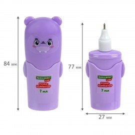 Ручка-корректор 7 мл, ВЫГОДНАЯ УПАКОВКА, КОМПЛЕКТ 2 штуки, BRAUBERG KIDS "ЗВЕРЯТА", металлический наконечник, 274230