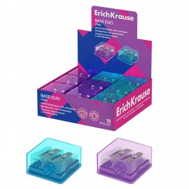 Точилка ERICH KRAUSE Base Duo Vivid, с контейнером, пластиковая, корпус ассорти, 6008, 60081