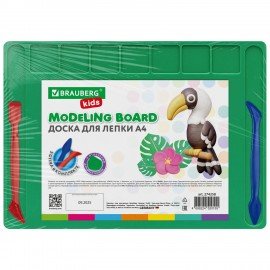 Доска для лепки А4, 280х200 мм, BRAUBERG KIDS, зеленая, 7 отделений для пластилина, 2 стека, 274258