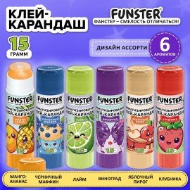 Клей-карандаш ароматизированный FUNSTER (ФАНСТЕР), ассорти 6 запахов, 15 г, 274269