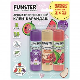 Клей-карандаш ароматизированный FUNSTER (ФАНСТЕР), 15 г, ВЫГОДНАЯ УПАКОВКА, 3 штуки на блистере, 274270