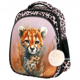 Ранец BRAUBERG STABLE, 2 отделения, с брелком, "Curious leopard", 36х28х16 см, 274387